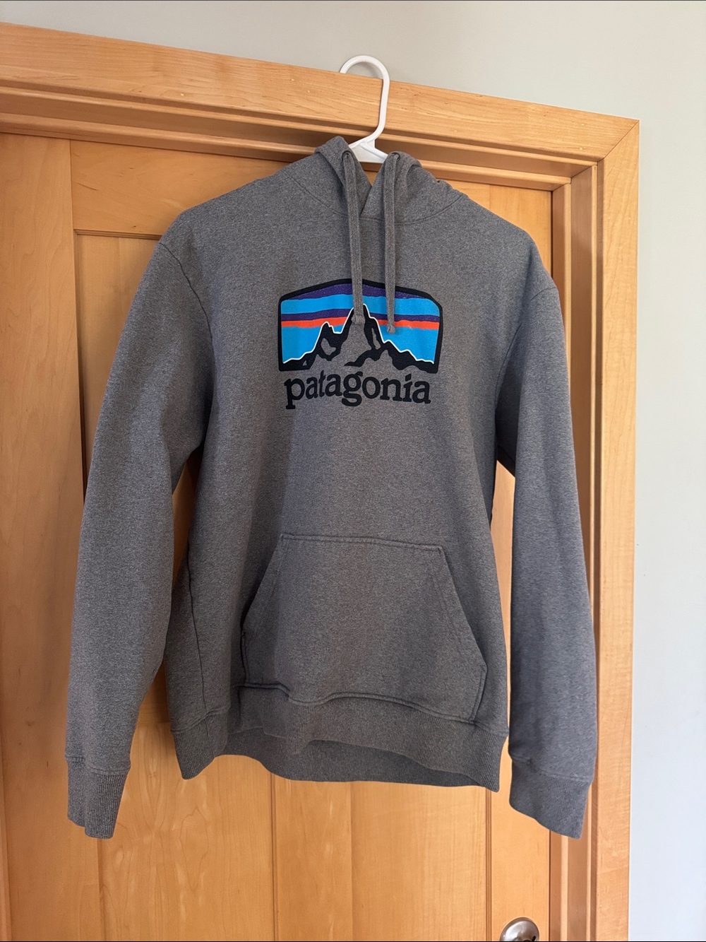 Patagonia Uprisal Grey hoody with Multicolor Mountain Logo